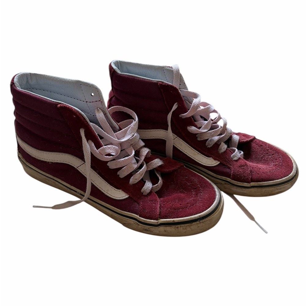 Vans Women's Burgundy and White High-Top Sneakers